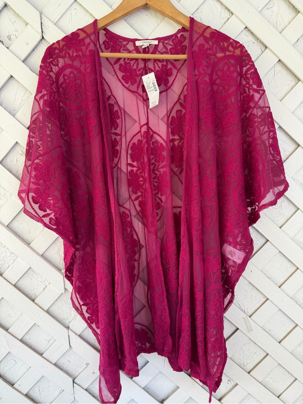 Maurices Sheer Lace Kimono Cover-Up Cardigan Fuchsia One Size